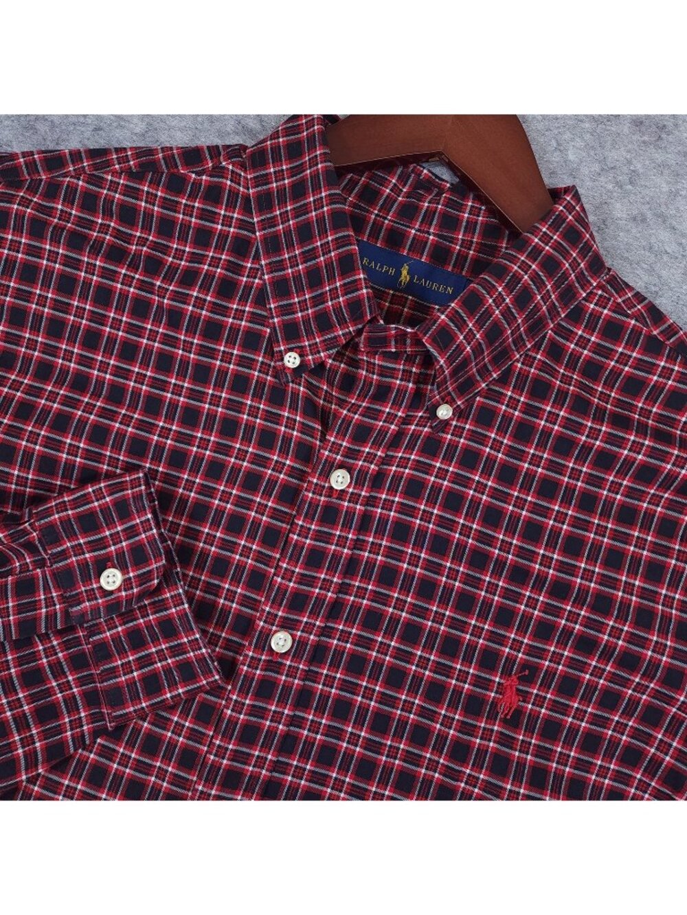 Ralph Lauren Mens Button Down Shirt Size XL Red Black Plaid Pony Cotton Twill